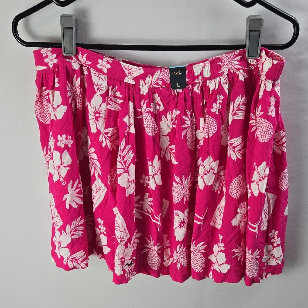 Hollister Aloha Women's Pink Floral Print Cotton Mini Skirt Sz L